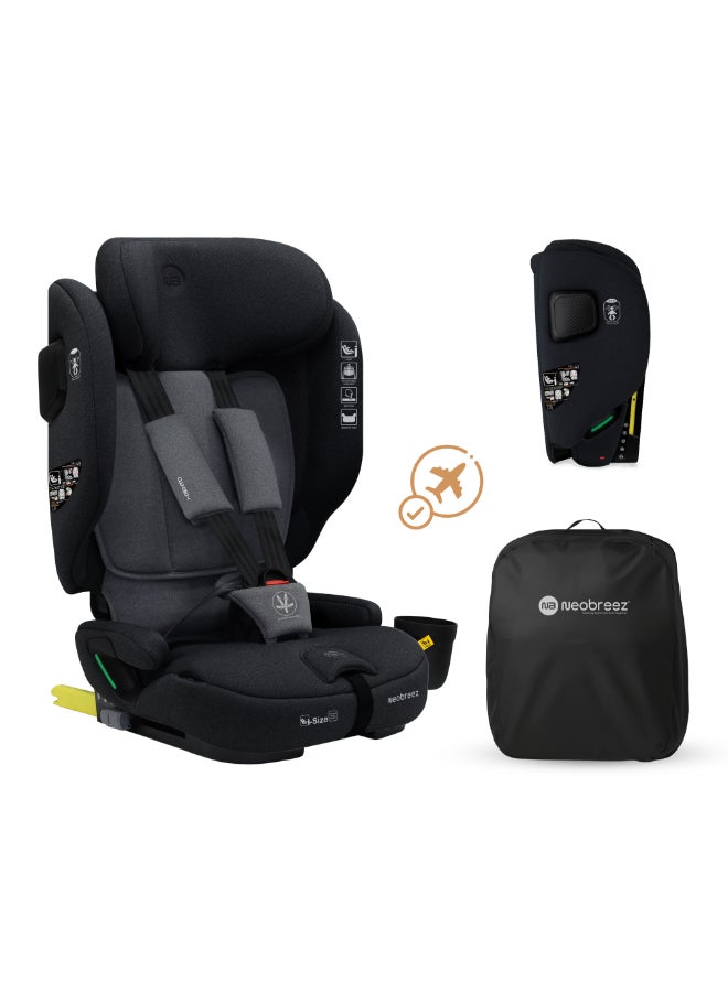 Neobreez i-GENTO Compact Air Travel Car Seat,i-Size ECER129 ,Adjustable Headrest,Side Impact Protection,ISOFIX&Top Tether,Compact Foldable&Portable,Group1/2/3(Upto 12yrs,9-36 kg)-Black Grey - Image 1