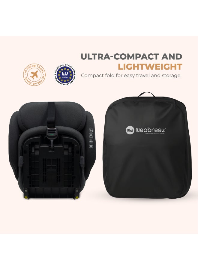 Neobreez i-GENTO Compact Air Travel Car Seat,i-Size ECER129 ,Adjustable Headrest,Side Impact Protection,ISOFIX&Top Tether,Compact Foldable&Portable,Group1/2/3(Upto 12yrs,9-36 kg)-Black Grey - Image 5