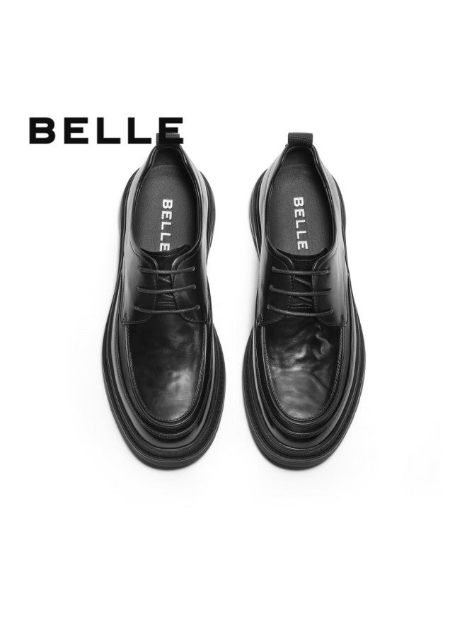Belle Commuter Business Leather Shoes , Men's Cowhide Wrinkled Heightening Casual Shoes A1373am4, Black 2, Size 43 - Image 3