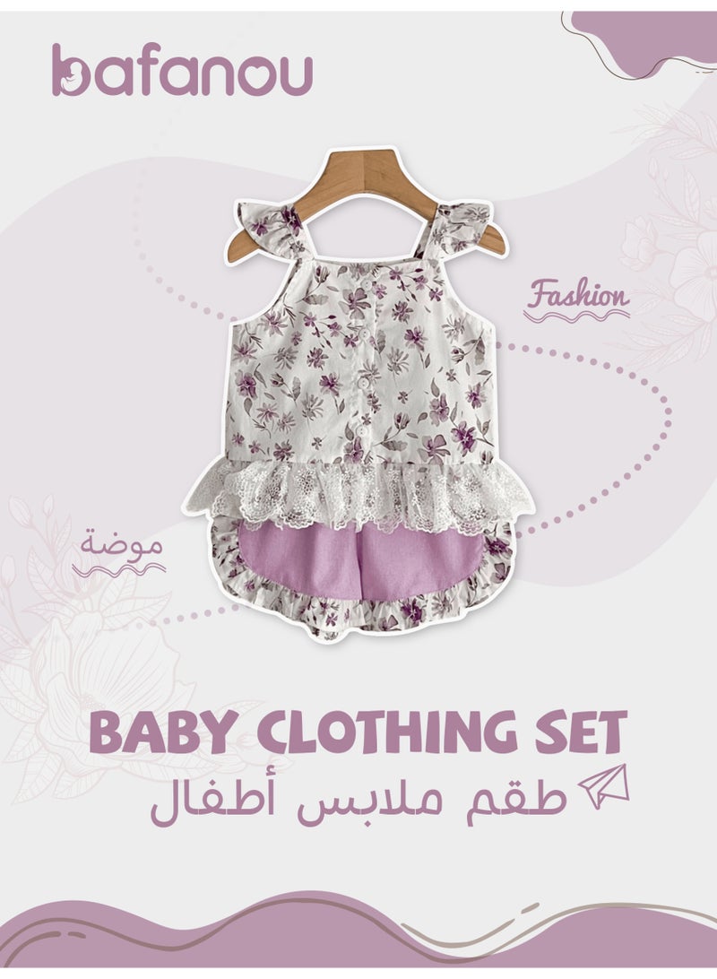 Bafanou Summer Baby Girl Fashion Clothing Set Lace Floral shorts 2 pcs Newborn Clothes  - Image 1
