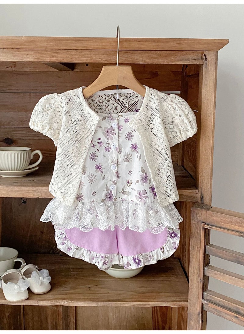 Bafanou Summer Baby Girl Fashion Clothing Set Lace Floral shorts 2 pcs Newborn Clothes  - Image 5