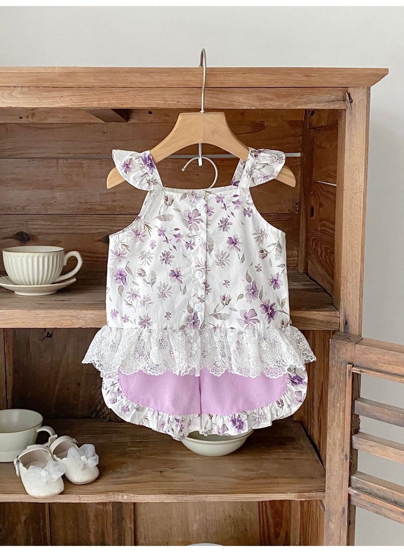 Bafanou Summer Baby Girl Fashion Clothing Set Lace Floral shorts 2 pcs Newborn Clothes  - Image 4