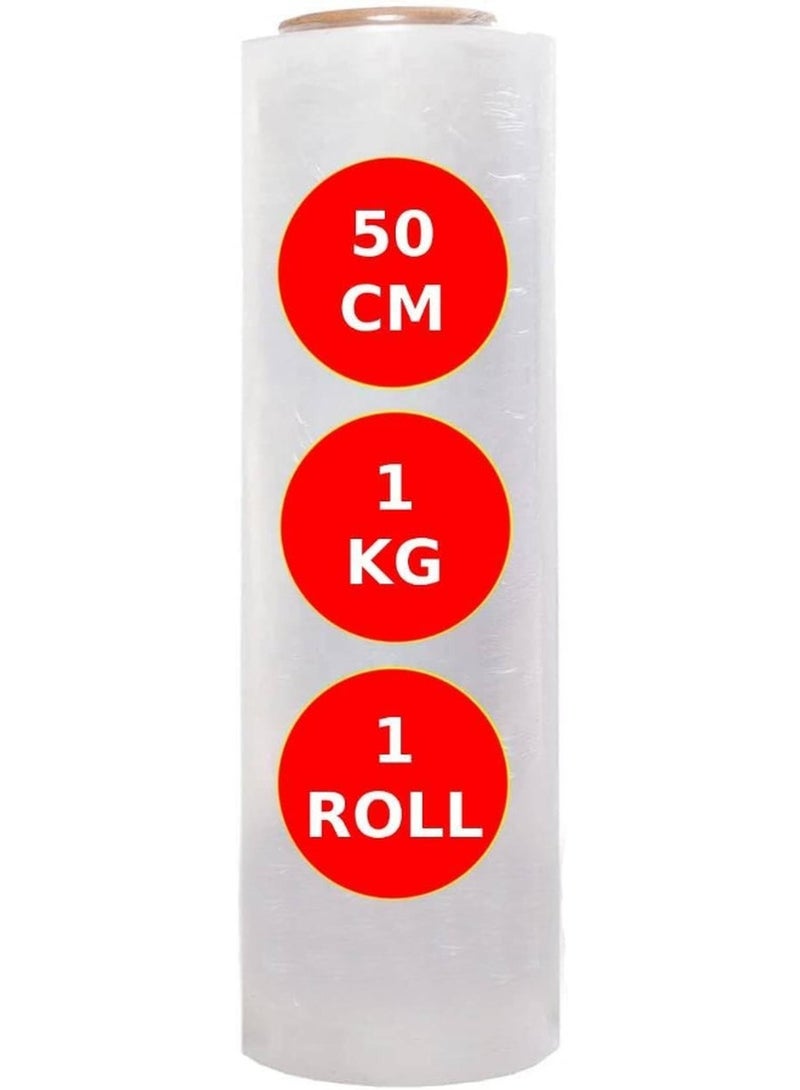 MOMENT [1 Roll] 1Kg Clear Stretch Film Wrap - 500Mm Heavy Duty Plastic Shrink Wrap For Pallet Wrap, Packing, Moving And Packaging - Cling Wrap, 1 Kg, 300G Core - Image 1