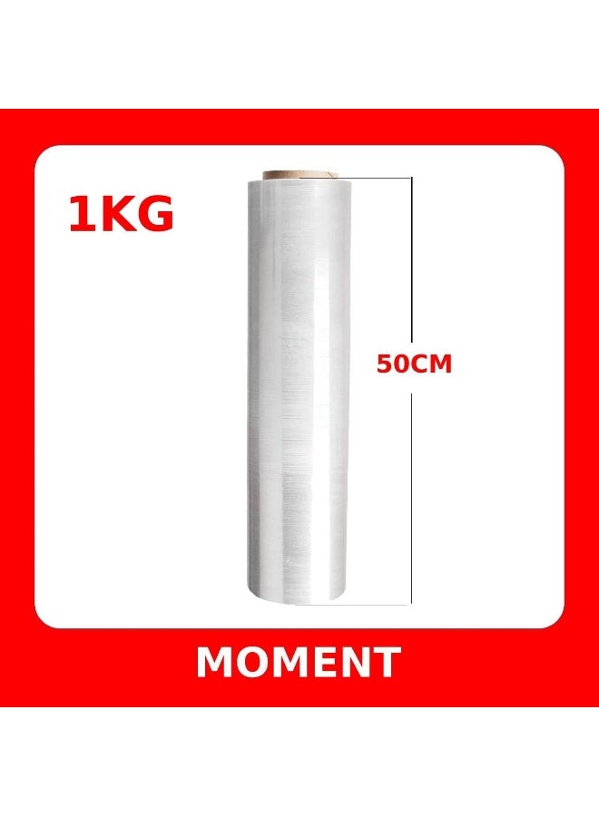 MOMENT [1 Roll] 1Kg Clear Stretch Film Wrap - 500Mm Heavy Duty Plastic Shrink Wrap For Pallet Wrap, Packing, Moving And Packaging - Cling Wrap, 1 Kg, 300G Core - Image 2