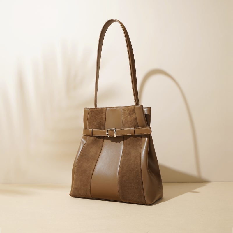 2025 Autumn New Style Cowhide High-End Vintage Large Capacity Genuine Leather Striped Patchwork Single-Shoulder Commuter Women'S Tote Bag - Image 2