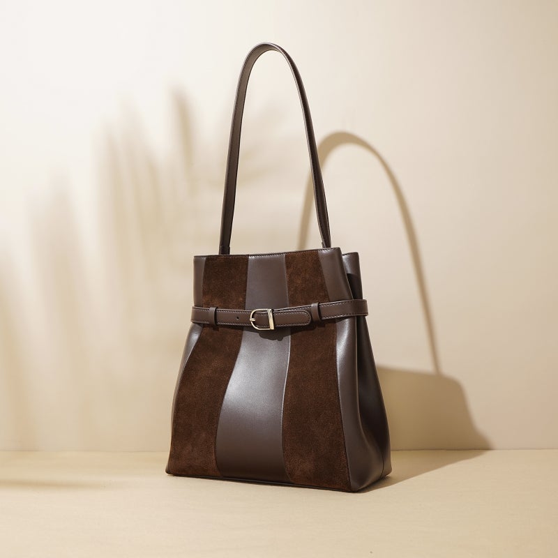 2025 Autumn New Style Cowhide High-End Vintage Large Capacity Genuine Leather Striped Patchwork Single-Shoulder Commuter Women'S Tote Bag - Image 3