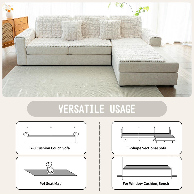 MDSASFD Sofa Pad, Plush Couch Cover Washable for Pet, Non-Slip Warm Couchs Cover, Funny Fuzzy Pet Couch Covers for Sofa, Sofa Slipcovers Furniture Covers for L Shaped(Beige White, 27.6"x 59") - Image 4