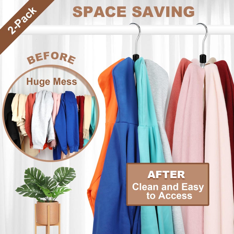 TOPIA HANGER Hoodie Hangers 2-Pack with 6 Wood Balls, 360Â°Swivel Purse Hanger, Scarf Hanger, Closet Hooks, Handbag Organizer, Bra Hanger, Accessory Organizers for Scarf, Tanktop, Hat, Hoodie CT43B - Image 4
