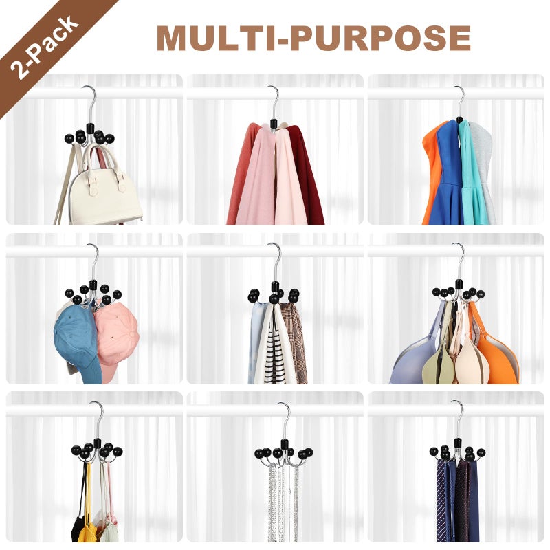 TOPIA HANGER Hoodie Hangers 2-Pack with 6 Wood Balls, 360Â°Swivel Purse Hanger, Scarf Hanger, Closet Hooks, Handbag Organizer, Bra Hanger, Accessory Organizers for Scarf, Tanktop, Hat, Hoodie CT43B - Image 5