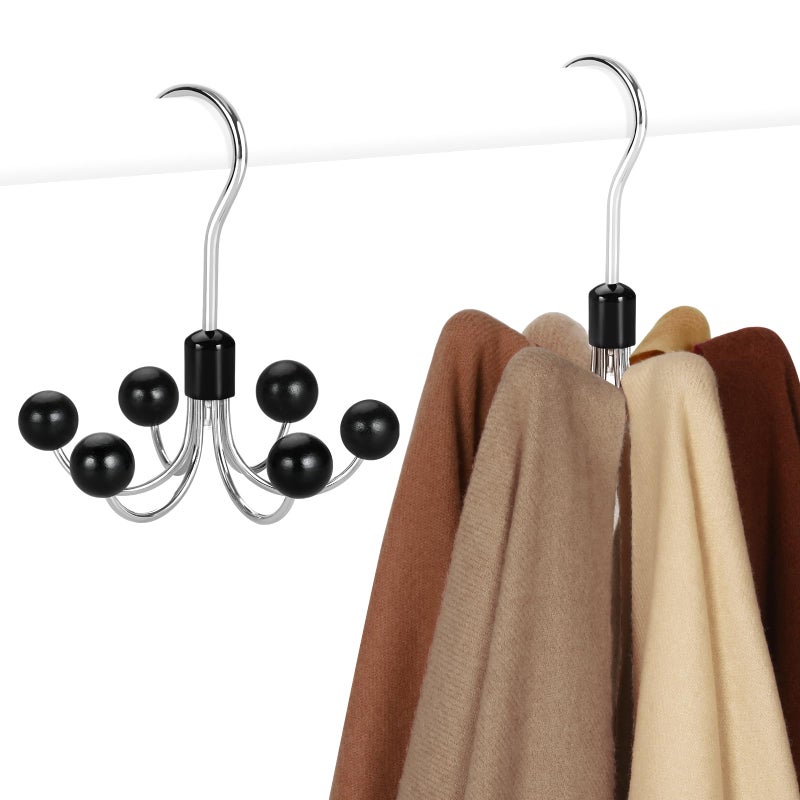 TOPIA HANGER Hoodie Hangers 2-Pack with 6 Wood Balls, 360Â°Swivel Purse Hanger, Scarf Hanger, Closet Hooks, Handbag Organizer, Bra Hanger, Accessory Organizers for Scarf, Tanktop, Hat, Hoodie CT43B - Image 1