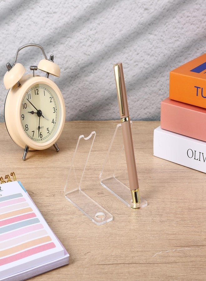 SynHHergyx 2 Pcs Acrylic Pen Display Stand, Clear Acrylic Single Pen Holder, Transparent Pencil Display Stands Makeup Brush Rack Paintbrush Drying Rack Fountain Organizer Stand for Home School Office Desk - Image 5