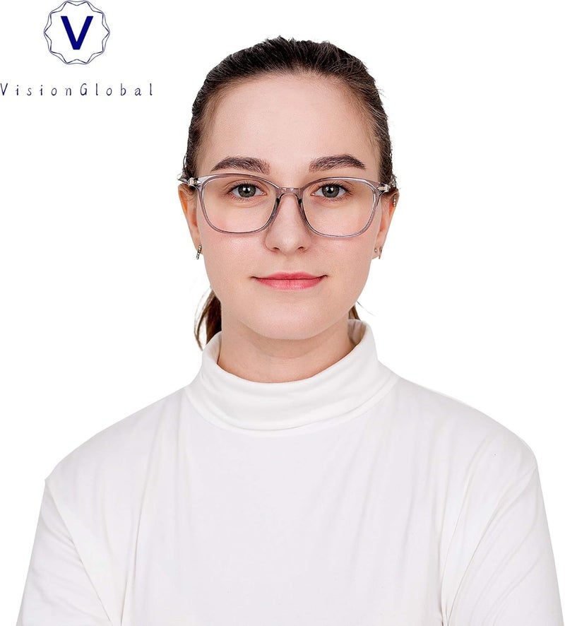 VisionGlobal Blue Light Blocking Glasses for Women/Men, Anti Eyestrain, Computer Reading, TV Glasses, Stylish Square Frame, Anti Glare(Clear Gray,+1.75 Magnification) - Image 5