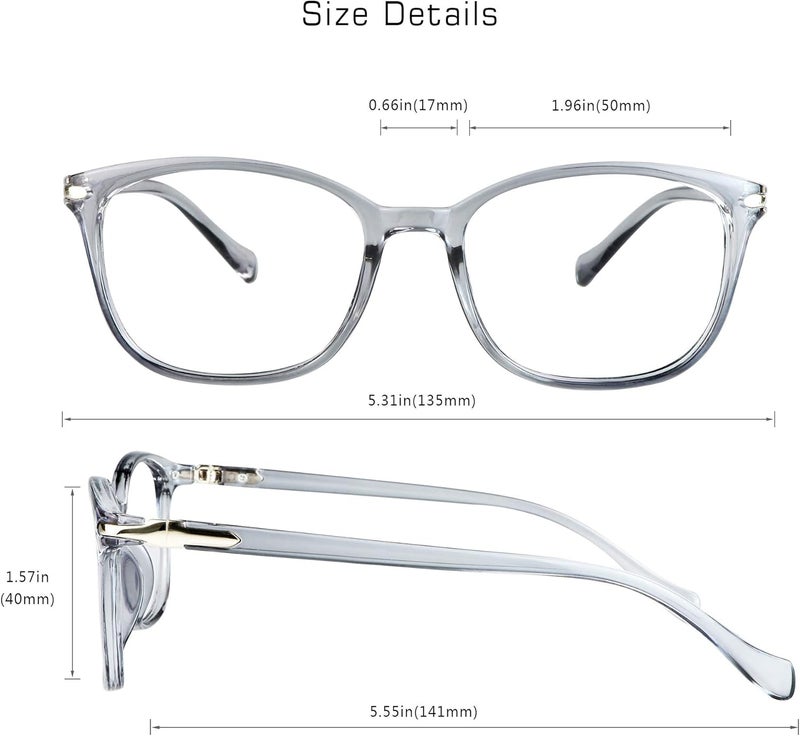 VisionGlobal Blue Light Blocking Glasses for Women/Men, Anti Eyestrain, Computer Reading, TV Glasses, Stylish Square Frame, Anti Glare(Clear Gray,+1.75 Magnification) - Image 3