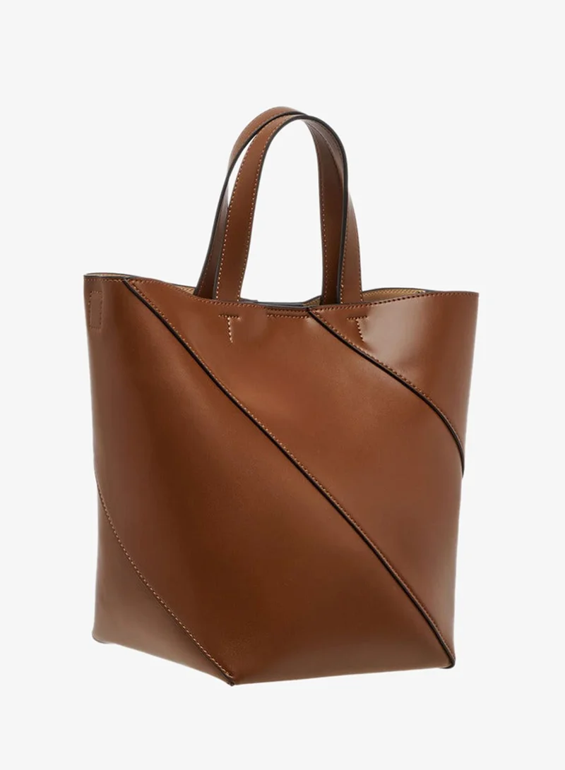 Celeste BROWN Panelled Tote Bag with Double Handle and Pouch for Women | Best Price UAE