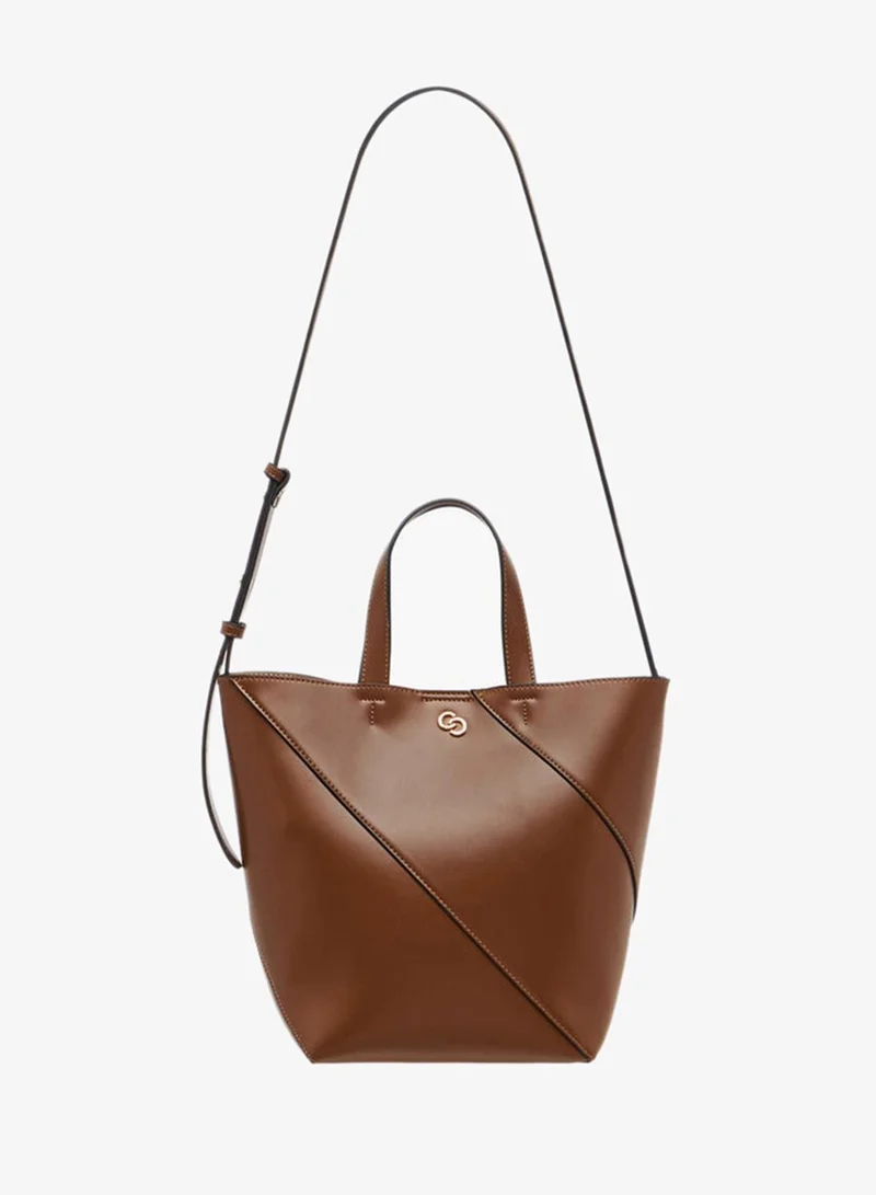 Celeste BROWN Panelled Tote Bag with Double Handle and Pouch for Women | Best Price UAE