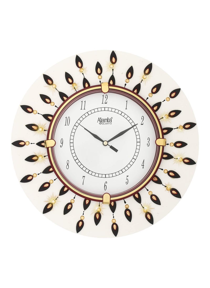 CIRCADIAN - CIRCADIAN Ajanta Wooden Round Analog Wall Clock Design for Home Hall Living Room Decor Office Kids Bedroom Stylish Ethnic Antique Decorative Red Colour 31 * 31 cm (Pack of 1) - Image 1