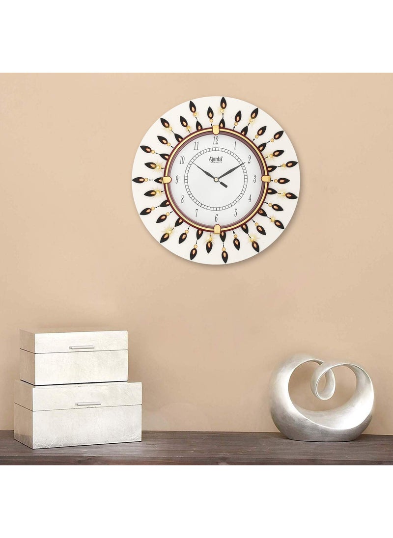 CIRCADIAN - CIRCADIAN Ajanta Wooden Round Analog Wall Clock Design for Home Hall Living Room Decor Office Kids Bedroom Stylish Ethnic Antique Decorative Red Colour 31 * 31 cm (Pack of 1) - Image 1