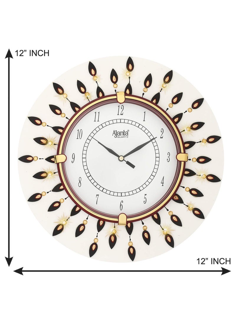 CIRCADIAN - CIRCADIAN Ajanta Wooden Round Analog Wall Clock Design for Home Hall Living Room Decor Office Kids Bedroom Stylish Ethnic Antique Decorative Red Colour 31 * 31 cm (Pack of 1) - Image 1