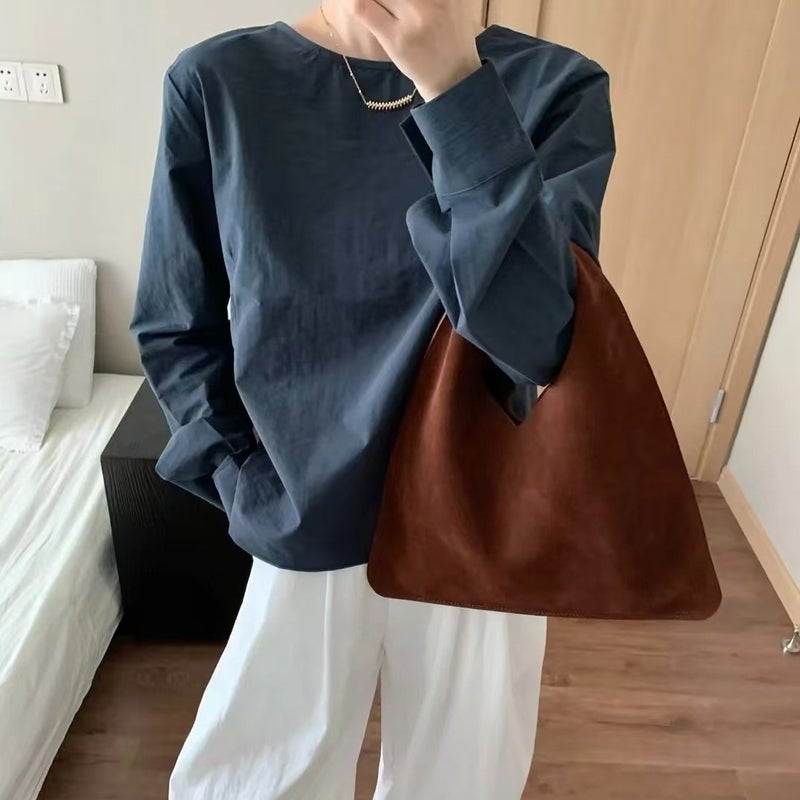 Sale Suede Row Handbag Fashionable Hobo Triangle Bag Versatile Hand-Carrying Armpit Bag - Image 2