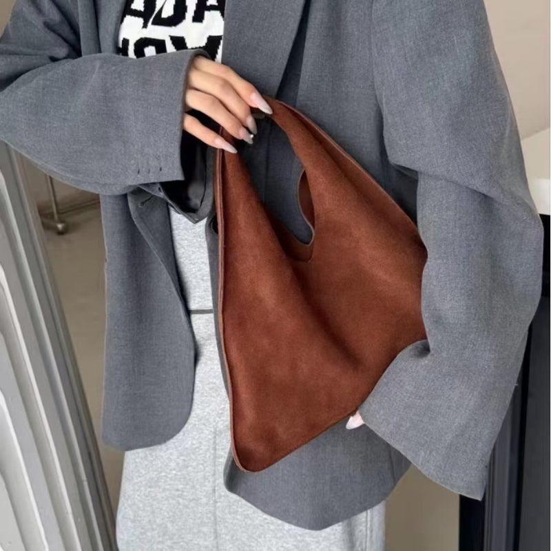 Sale Suede Row Handbag Fashionable Hobo Triangle Bag Versatile Hand-Carrying Armpit Bag - Image 4