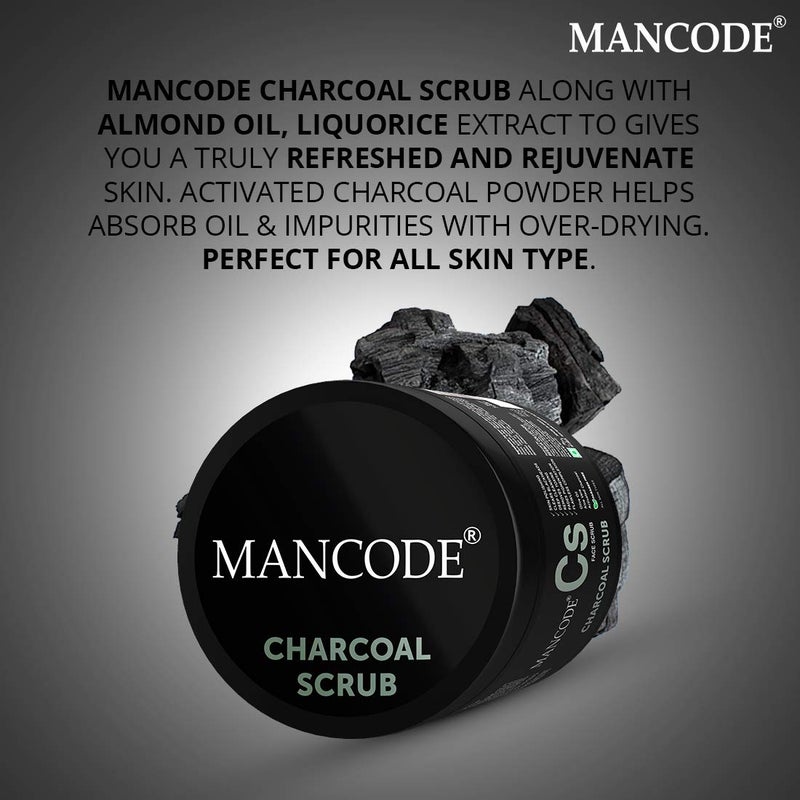 MAN CODE Mancode Charcoal Scrub Blackhead Whitehead Remover Active Detoxifying Effect AntiPollution Face Scrub Deep Pore Cleansing Suitable for Men of all skin types 100gm  - Image 2
