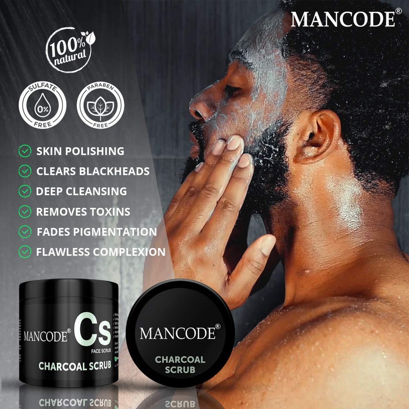 MAN CODE Mancode Charcoal Scrub Blackhead Whitehead Remover Active Detoxifying Effect AntiPollution Face Scrub Deep Pore Cleansing Suitable for Men of all skin types 100gm  - Image 3