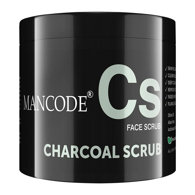 MAN CODE Mancode Charcoal Scrub Blackhead Whitehead Remover Active Detoxifying Effect AntiPollution Face Scrub Deep Pore Cleansing Suitable for Men of all skin types 100gm  - Image 1