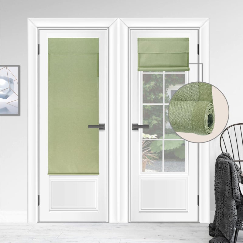 WDFour 100%Blackout French Door Curtains, Triple Layers 100% Light Blocking & UV Protect, Noiseless Adjustable Roller Shade, No Drill Window Blinds for Office, Ward, Home (26"Wx70"L,Matcha,Pack of 1) - Image 1