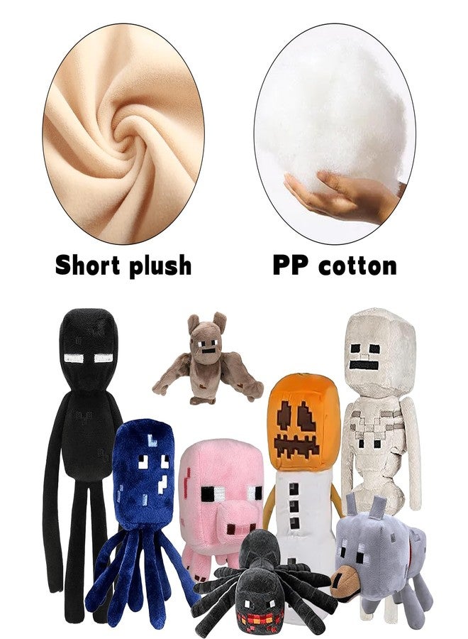 XSLWAN 8Pack Snow Golem Plush, Enderman Plush, Baby Wolf, Baby Pig, Spider, bat, Skeleton Shooter, Squid Stuffed Animals Toys，Great Gift for Children and Fans. - Image 3