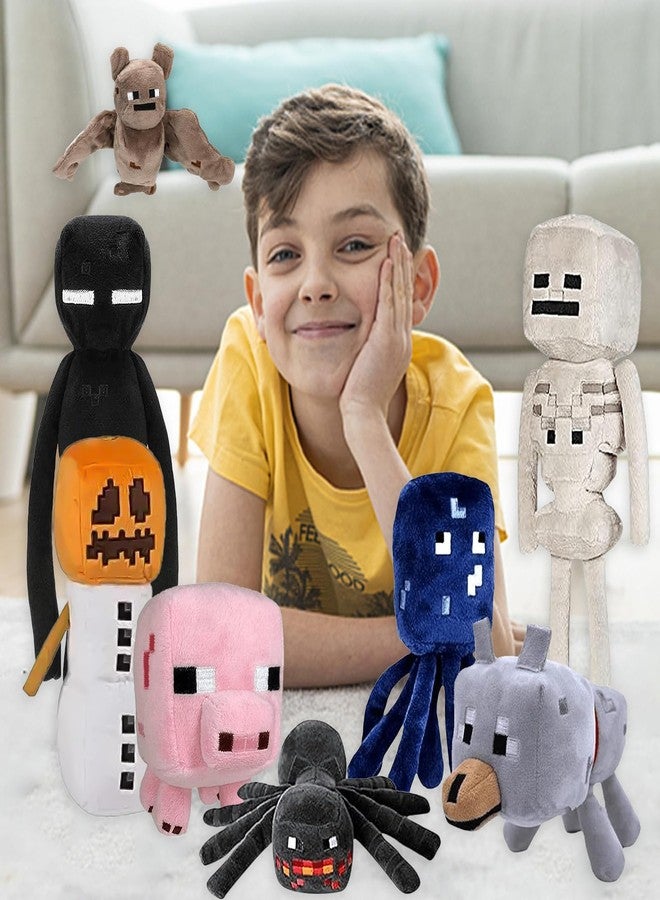 XSLWAN 8Pack Snow Golem Plush, Enderman Plush, Baby Wolf, Baby Pig, Spider, bat, Skeleton Shooter, Squid Stuffed Animals Toys，Great Gift for Children and Fans. - Image 2