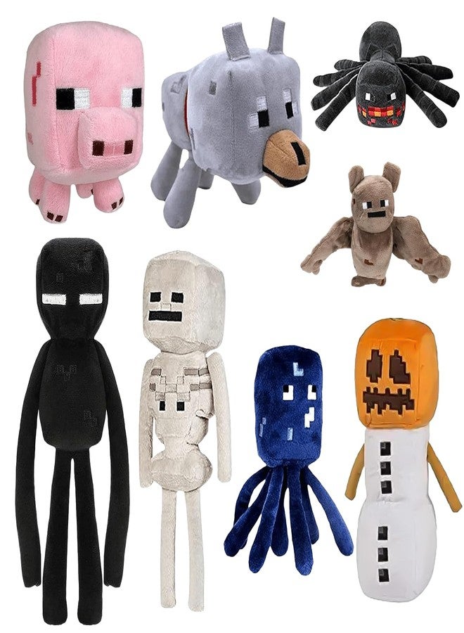 XSLWAN 8Pack Snow Golem Plush, Enderman Plush, Baby Wolf, Baby Pig, Spider, bat, Skeleton Shooter, Squid Stuffed Animals Toys，Great Gift for Children and Fans. - Image 1