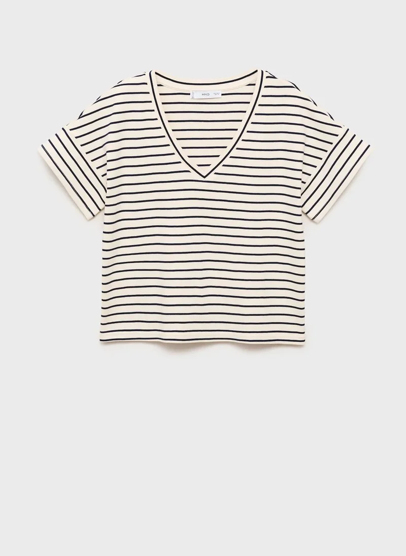 MANGO V-Neck Striped T-Shirt