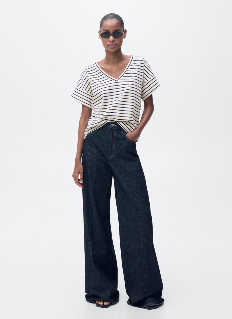 MANGO - V-Neck Striped T-Shirt - Image 1