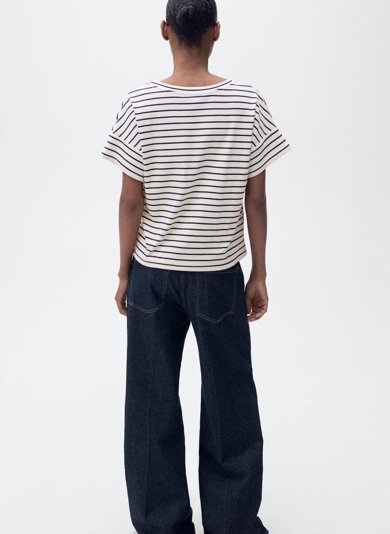 MANGO - V-Neck Striped T-Shirt - Image 1