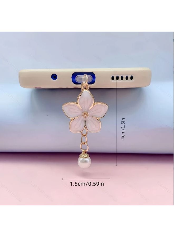 سدادة غبار اللؤلؤ الوردي لشاحن آيفون 5-14، هديمة زهر الكرز الرقيقة - Image 3