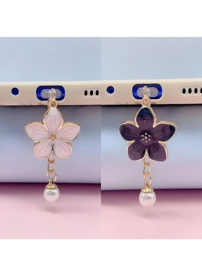 سدادة غبار اللؤلؤ الوردي لشاحن آيفون 5-14، هديمة زهر الكرز الرقيقة - Image 4