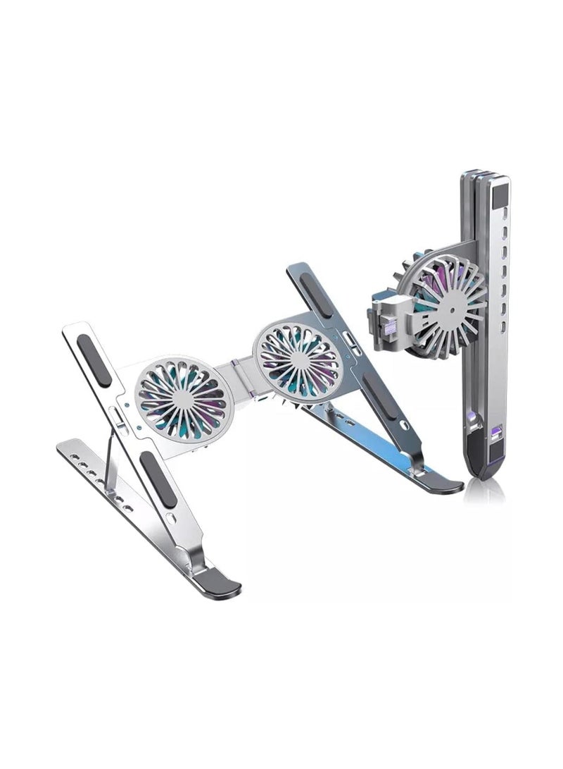 Portable Folding Laptop Cooling Pad with Fan and LED Light, 7 Adjustable Levels, Aluminum Tablet Holder, Comfortable Laptop Cooling Pads - Image 1