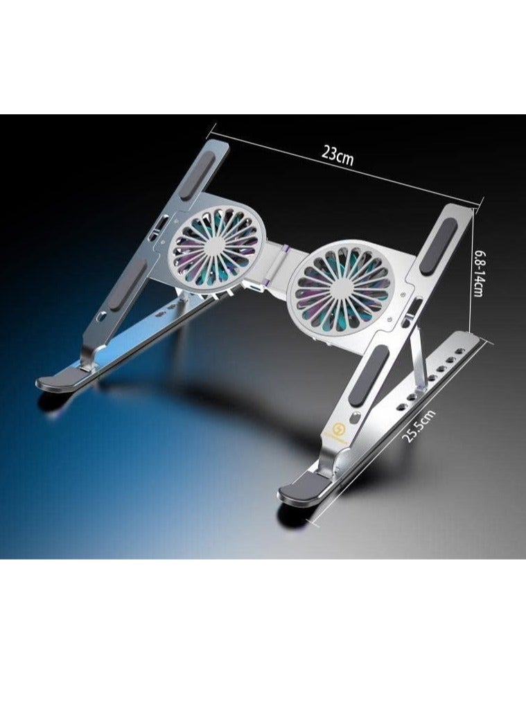 Portable Folding Laptop Cooling Pad with Fan and LED Light, 7 Adjustable Levels, Aluminum Tablet Holder, Comfortable Laptop Cooling Pads - Image 2