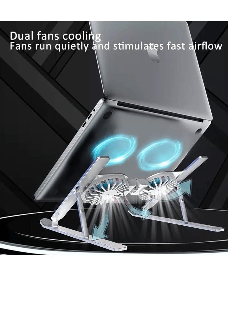Portable Folding Laptop Cooling Pad with Fan and LED Light, 7 Adjustable Levels, Aluminum Tablet Holder, Comfortable Laptop Cooling Pads - Image 5