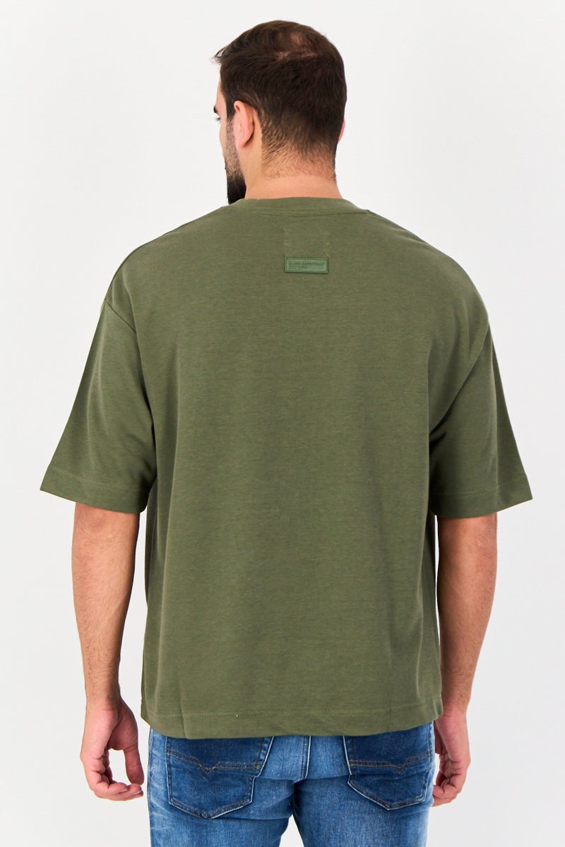 Blank Essentials Men Crew Neck Short Sleeve Brand Logo T-Shirt, Olive - Image 3