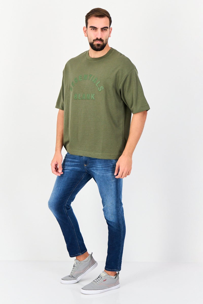 Blank Essentials Men Crew Neck Short Sleeve Brand Logo T-Shirt, Olive - Image 4