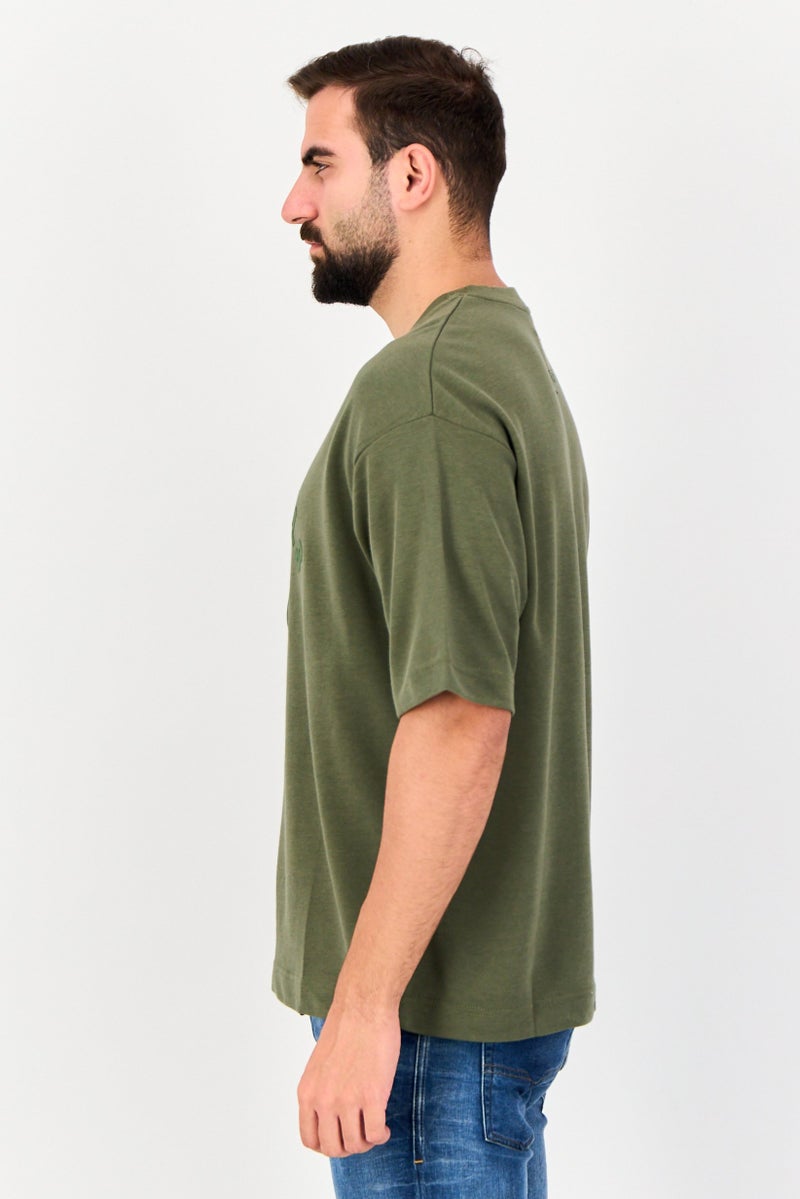 Blank Essentials Men Crew Neck Short Sleeve Brand Logo T-Shirt, Olive - Image 2