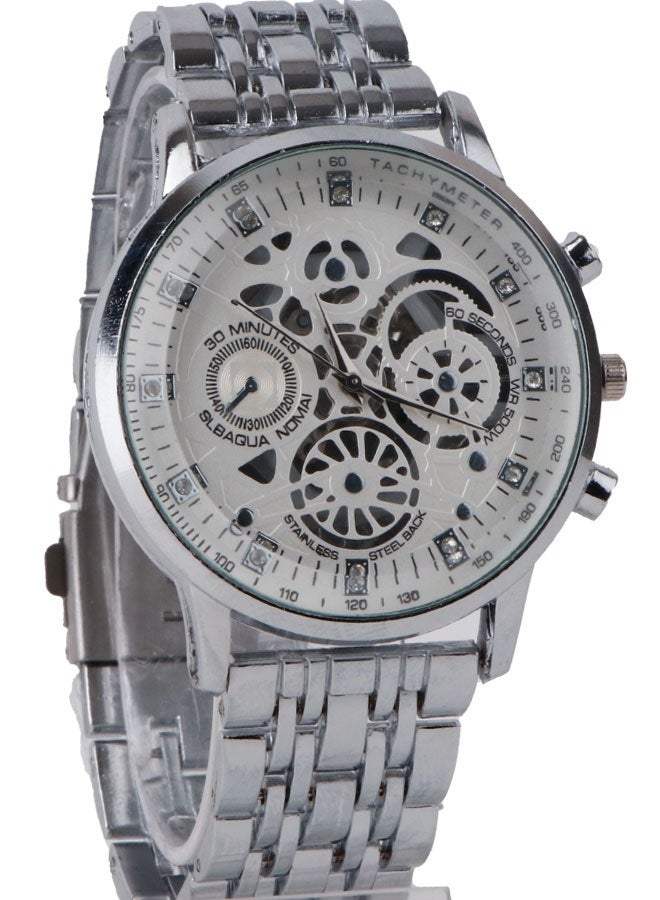 IK Men’s Silver Quartz Watch with White Openwork Dial and Metal Bracelet - Image 1
