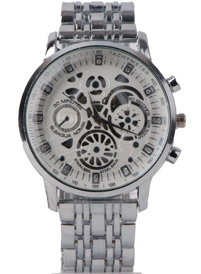 IK Men’s Silver Quartz Watch with White Openwork Dial and Metal Bracelet - Image 3