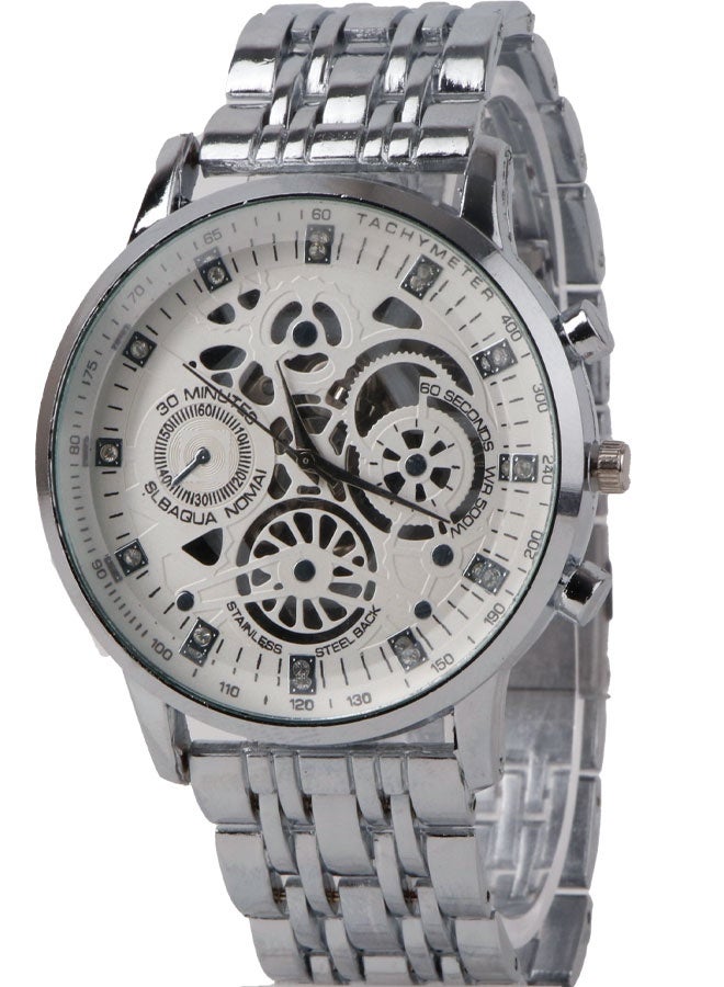 IK Men’s Silver Quartz Watch with White Openwork Dial and Metal Bracelet - Image 2