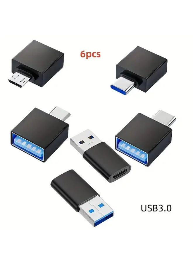 6pcs USB C Adapter Set 3 0 USB Type C Female To Male Micro USB To USB C Rotating For Laptop External Drive Samsung Xiaomi Huawei - Image 1