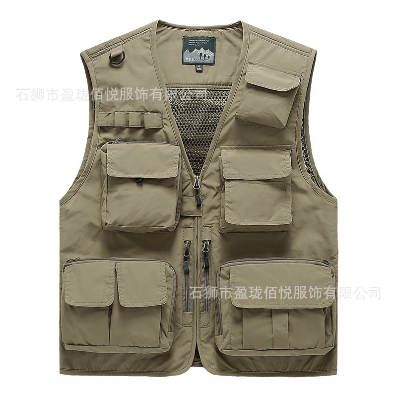 Multi-Pocket Vest Street Wear Sports Loose Vest Men'S Waistcoat Sleeveless Fishing Coat Printable Logo - Image 1
