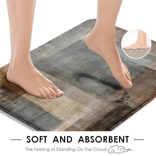 ArtSocket Beige Grey Abstract Bathroom Set with Shower Curtain and Rugs Accessory, Painting Brown Abstract Shower Curtain for Bathroom Decor 4 Pcs - Image 4
