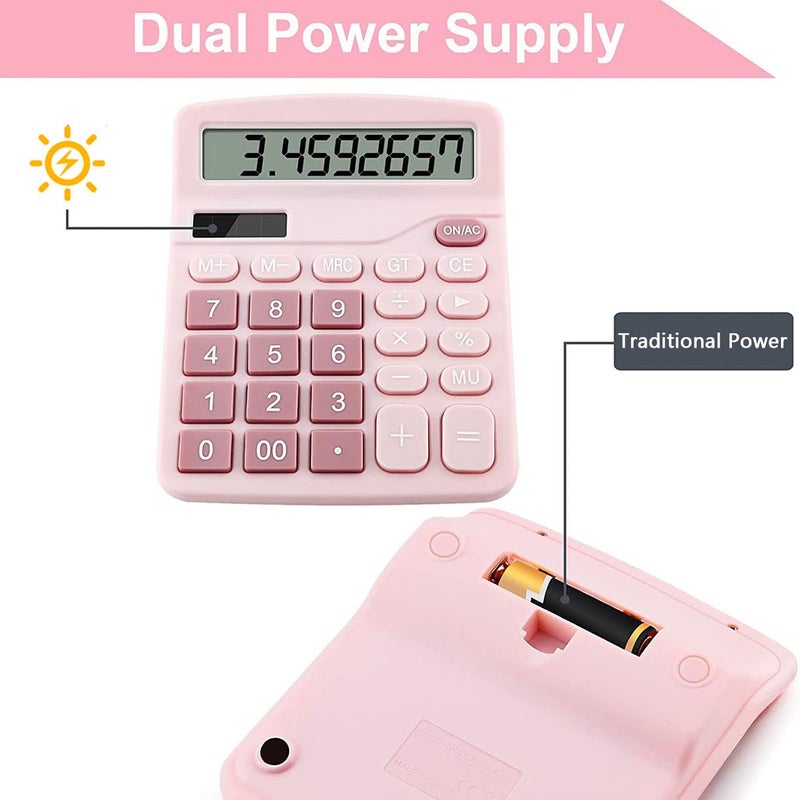 Podokas Office Calculators Desktop, 12-Digit Dual Power Cute Calculator with Large LCD Display Big Button for Office Home and School (Pink) - Image 3