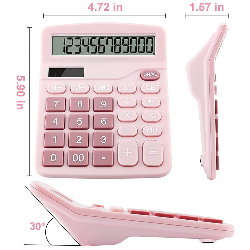 Podokas Office Calculators Desktop, 12-Digit Dual Power Cute Calculator with Large LCD Display Big Button for Office Home and School (Pink) - Image 5